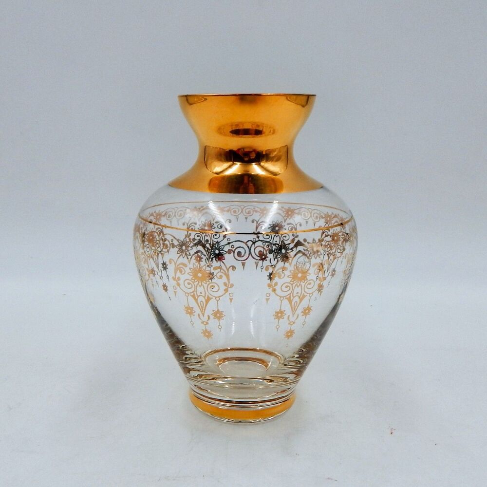 Vecchia Murano Clear Glass Venetian 5 In Vase 22k Gold Chandelier Accent Italy